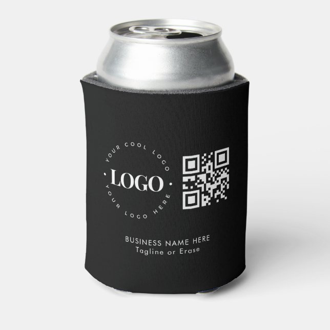 Custom Business Company Logo QR Code Minimalist Can Cooler (Can Back)
