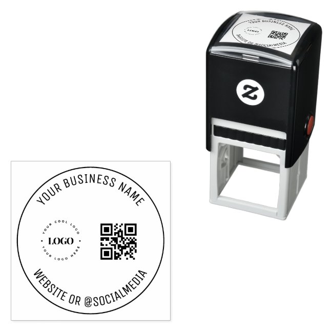 Custom Business Company Logo QR Code & Text Modern Self-inking Stamp (In Situ)