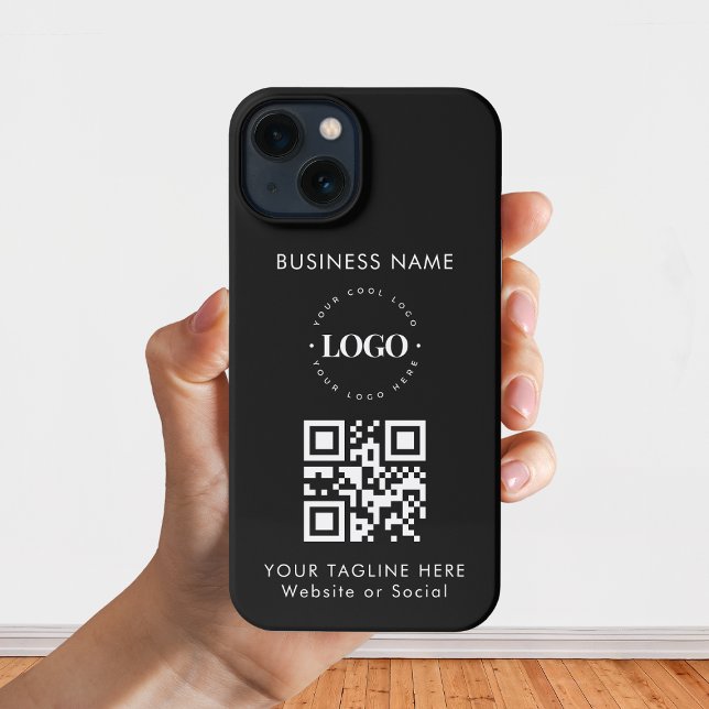 Custom Business Company Logo QR Code & Text Simple iPhone Case (Creator Uploaded)