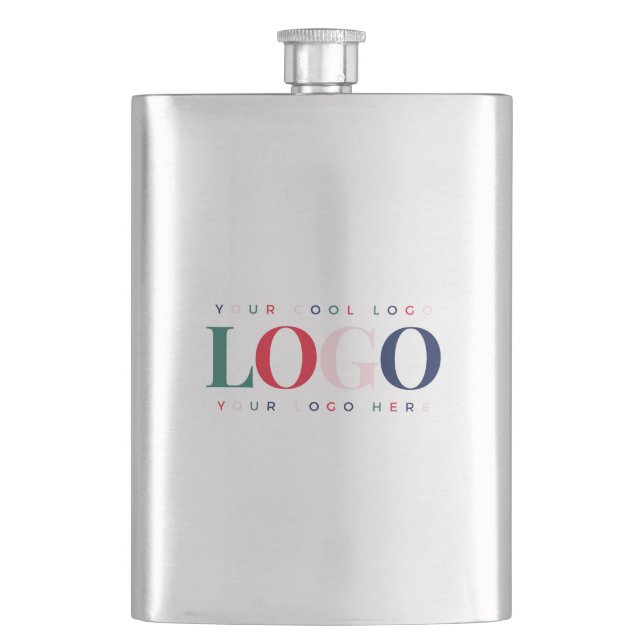 Custom Business Company Rectangle Logo Colourful  Hip Flask (Front)