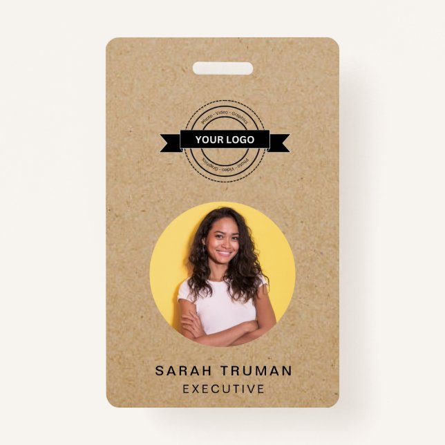 Custom Business Employee Card Rustic Craft  Badge (Front)