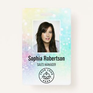 Custom Business Employee Photo Bar Code Glitter Badge