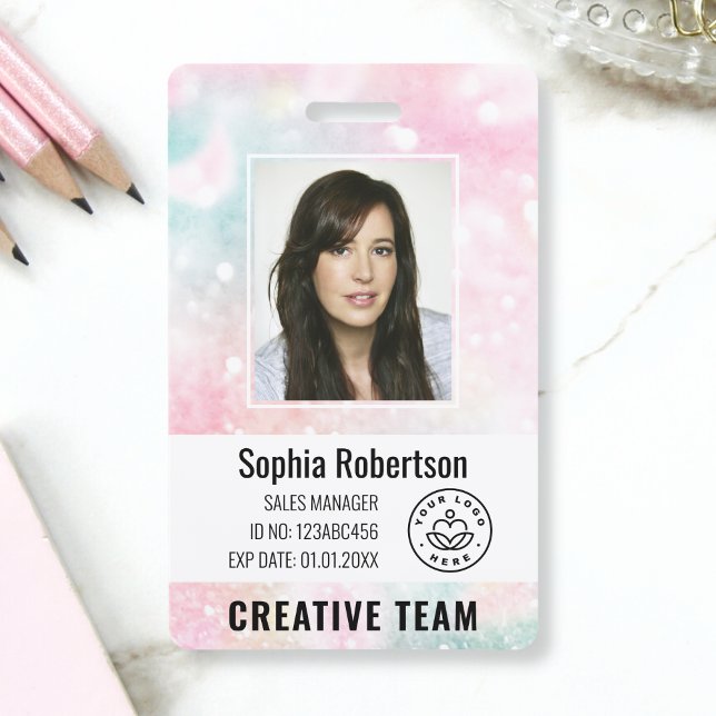Custom Business Employee Photo Bar Code Glitter Badge (Creator Uploaded)
