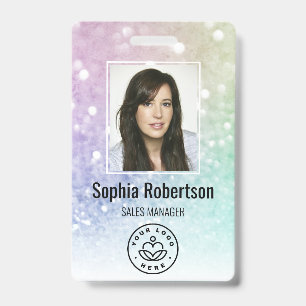 Custom Business Employee Photo Bar Code Glitter Badge