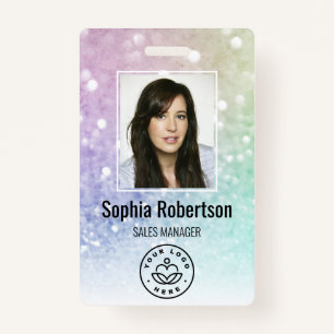 Custom Business Employee Photo Bar Code Glitter Badge