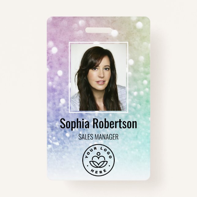 Custom Business Employee Photo Bar Code Glitter Badge (Front)