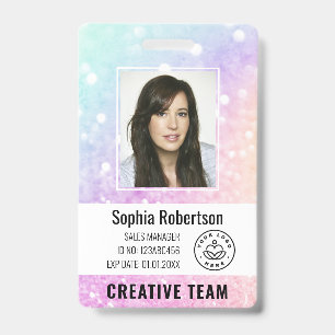 Custom Business Employee Photo Bar Code Glitter Badge