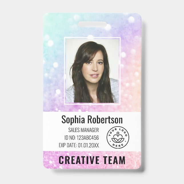 Custom Business Employee Photo Bar Code Glitter Badge (Front)