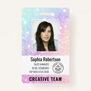 Custom Business Employee Photo Bar Code Glitter Badge