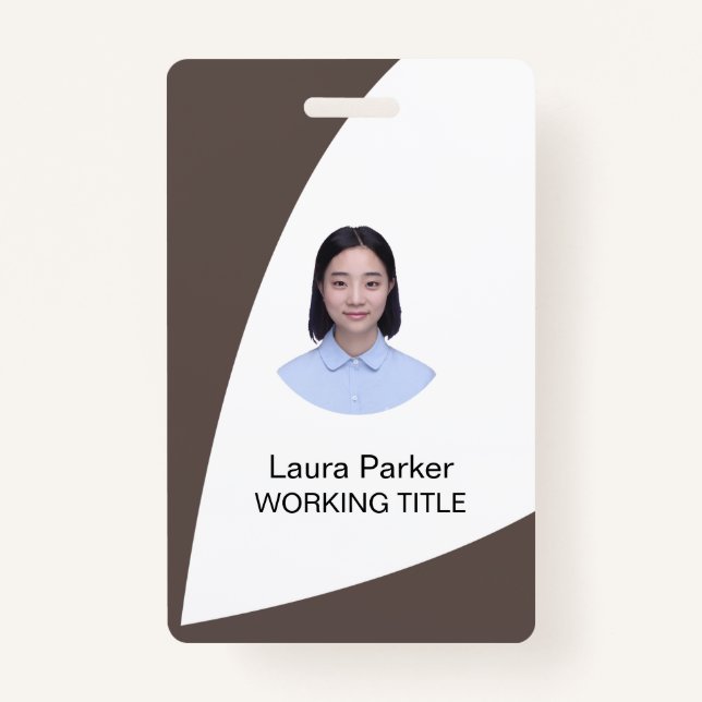 Custom Business Employee Photo Tex Brown Chocolate Badge (Front)