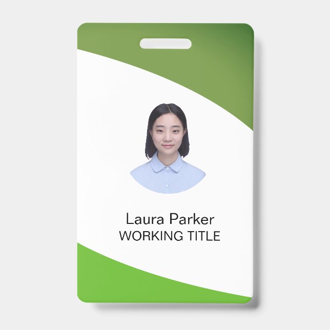 Custom Business Employee Photo Text Lime Green Badge (Front)