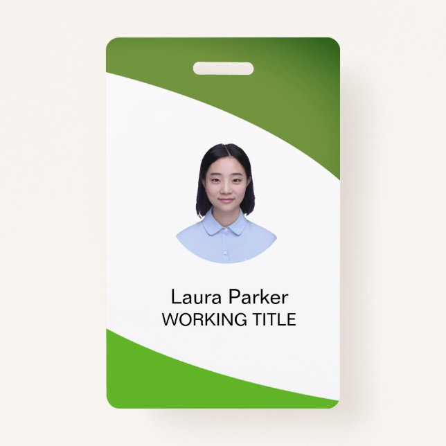 Custom Business Employee Photo Text Lime Green Badge (Front)