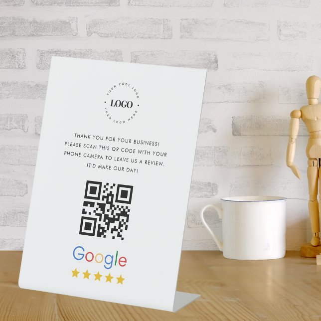 Custom Business Google Reviews QR Code Logo Simple Pedestal Sign (Creator Uploaded)