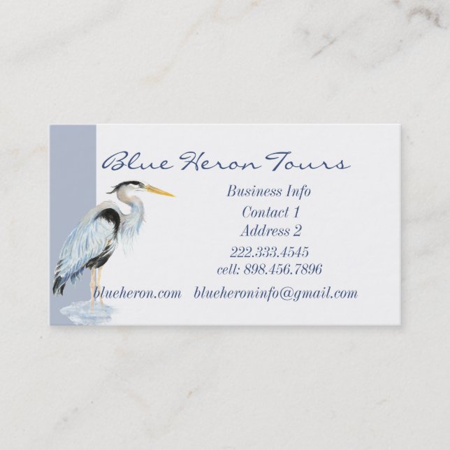 Custom Business Great Blue Heron Bird Business Car Business Card (Front)