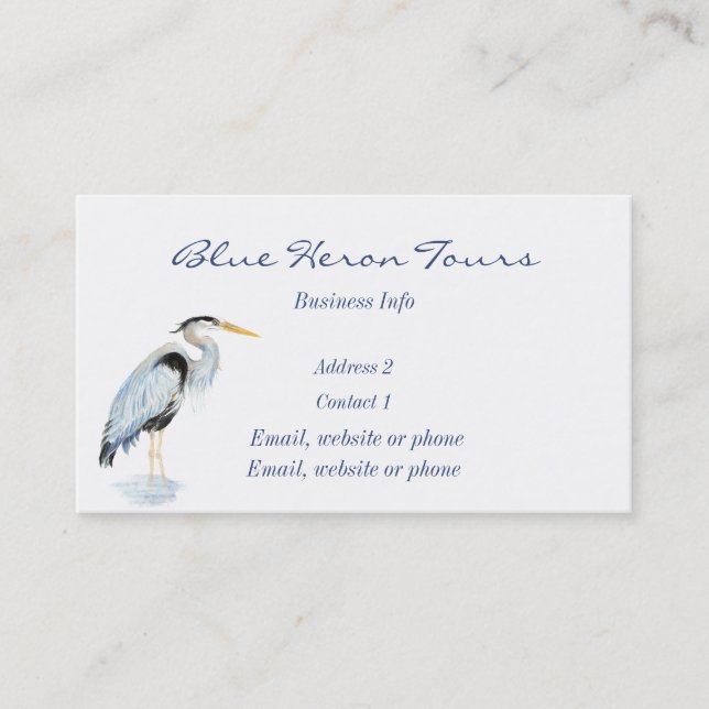 Custom Business Great Blue Heron Bird Business Card (Front)