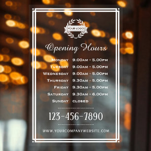 Custom Business Hours White Gold Vintage Window Cling