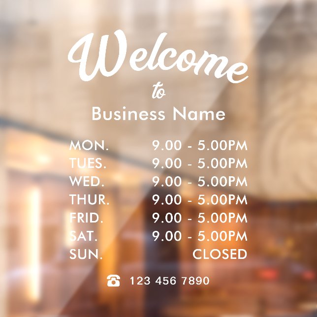 Custom Business Hours  Window Cling (Sheet 2)