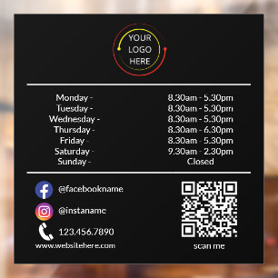 Custom Business Hours Window Cling with Logo & QR 