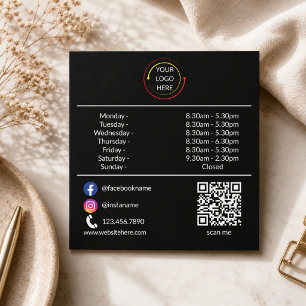 Custom Business Hours Window Cling with Logo & QR 