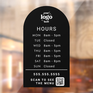 Custom Business Hours With Store Logo And QR Code Window Cling