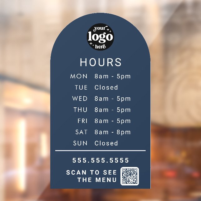 Custom Business Hours With Store Logo And QR Code Window Cling (Sheet 2)