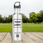 Custom Business Logo and QR Code 710 Ml Water Bottle<br><div class="desc">Advertise with your business logo, company name, website, and a customizable QR code on a branded stainless steel water bottle. Replace the sample logo, text, and website URL with your own in the sidebar. Your brand symbol can be any shape and any colour. This is eco friendly swag your employees,...</div>