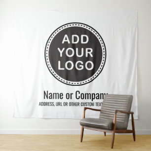 Custom business logo and text backdrop tapestry