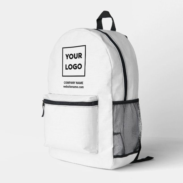 Custom Business Logo and Text Branded White Printed Backpack (Back Corner Right)