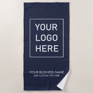 Custom Business Logo and Text Company Navy Blue    Beach Towel