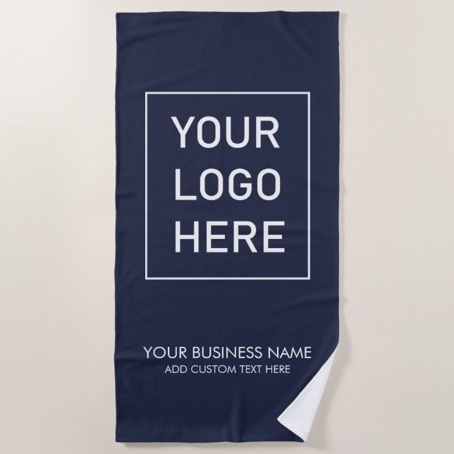 Custom Business Logo and Text Company Navy Blue    Beach Towel (Front)