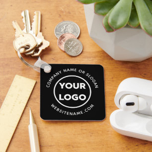 Custom Business Logo and Text Corporate Swag Black Keychain