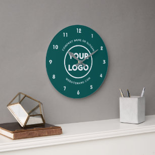 Custom Business Logo and Text Teal Background Large Clock