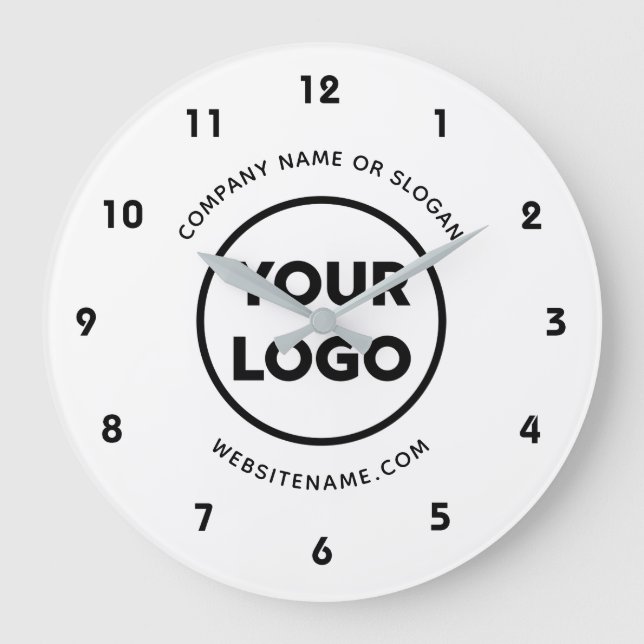 Custom Business Logo and Text White Background Large Clock (Front)