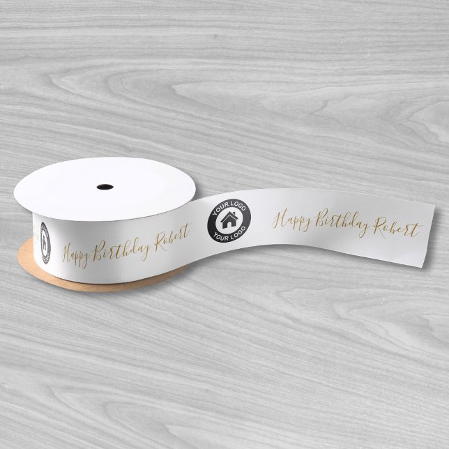 Custom Business Logo and Text White Satin Ribbon (Creator Uploaded)