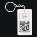 Custom Business Logo and Website QR Code Keychain<br><div class="desc">Modern and minimal business branded keychain design features your company logo, your custom QR code, and custom website or other information text that can be personalized. Black and white colours can be changed. Makes a great promotional gift item for customers!</div>