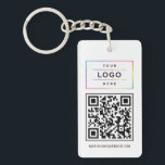 Custom Business Logo and Website QR Code Keychain<br><div class="desc">Modern and minimal business branded keychain design features your company logo, your custom QR code, and custom website or other information text that can be personalized. Black and white colours can be changed. Makes a great promotional gift item for customers!</div>