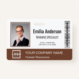 Custom Business Logo Bar Code Employee Photo Brown Badge