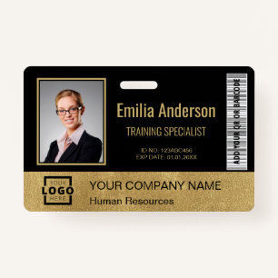Custom Business Logo Bar Code Employee Photo Gold Badge