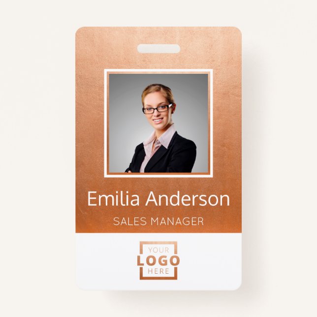 Custom Business Logo Barcode Employee Photo Badge (Front)