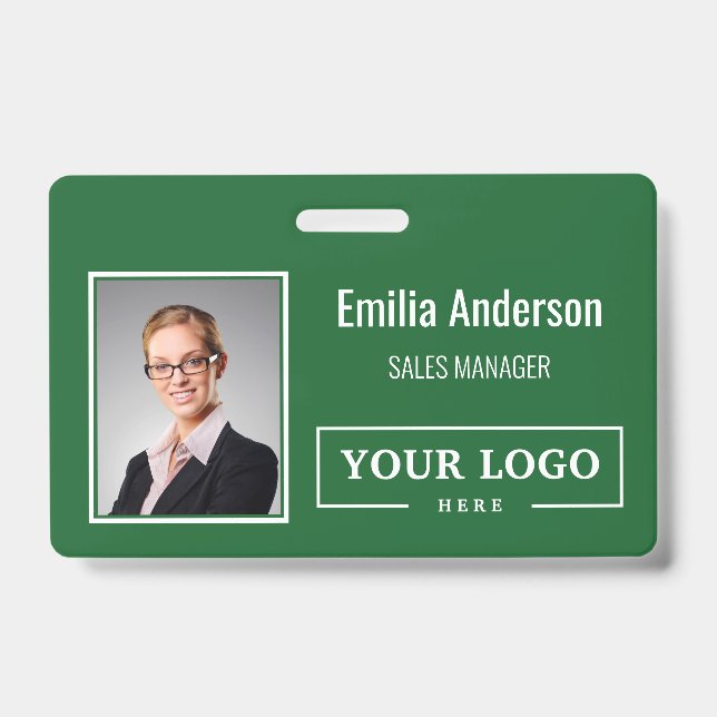 Custom Business Logo Barcode Employee Photo Badge (Front)