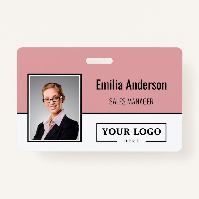 Custom Business Logo Barcode Employee Photo Badge (Front)