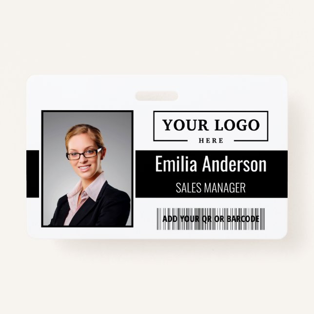 Custom Business Logo Barcode Employee Photo Badge (Front)