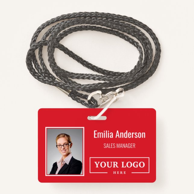 Custom Business Logo Barcode Employee Photo Badge (Front with Lanyard)