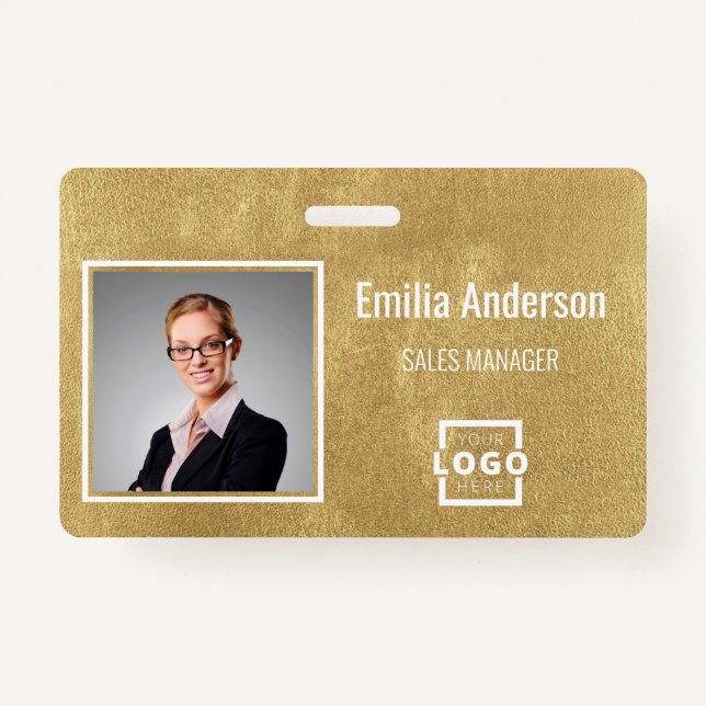 Custom Business Logo Barcode Employee Photo Badge (Front)