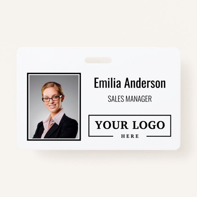 Custom Business Logo Barcode Employee Photo Badge (Front)