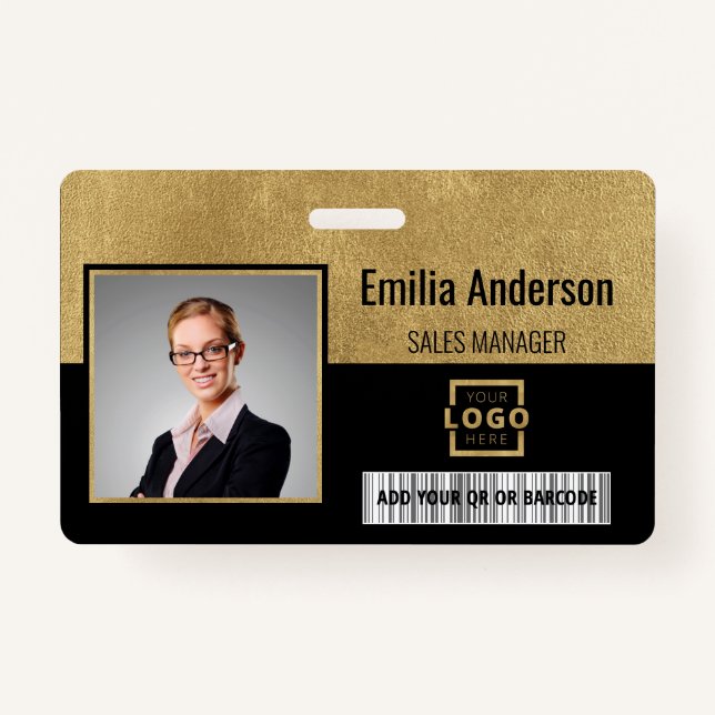 Custom Business Logo Barcode Employee Photo Badge (Front)