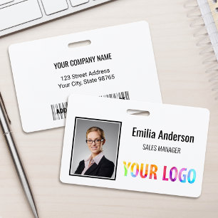 Custom Business Logo Barcode Employee Photo Badge