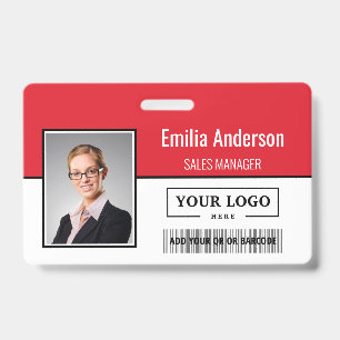 Custom Business Logo Barcode Employee Photo Badge