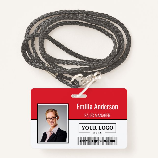 Custom Business Logo Barcode Employee Photo Badge (Front with Lanyard)