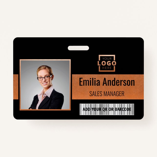 Custom Business Logo Barcode Employee Photo Badge (Front)